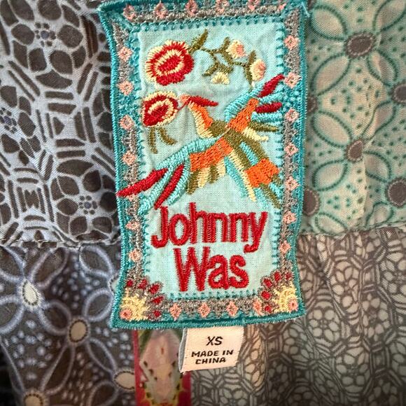 Johnny Was Embroidered Kichica Padme Blouse Silky Patchwork Embroidered Sz XS - Picture 11 of 14